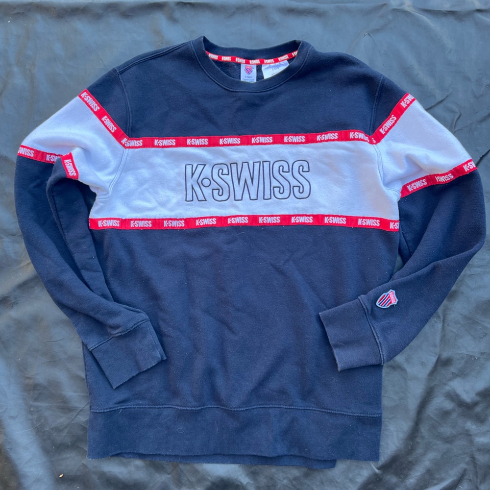 K-Swiss Vintage Style Navy Blue Block Logo Crewneck Sweatshirt Large